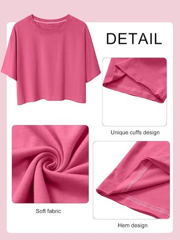 Womens Oversized Crop Tops Workout T-shirt Half Sleeve Drop Shoulder Tees Junior Teen Girls Running Gym Shirt in Kuwait