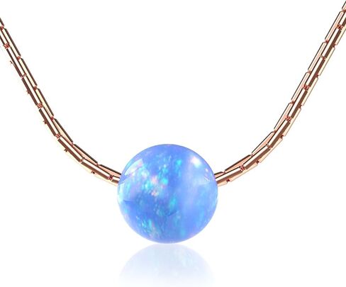 Blue Opal Necklace For Woman – 925 Black Sterling Silver 16 Inch Wire Cable Chain + 2 Inch Extender – Thin Cute Cable Wire Blue Opal Jewelry in Kuwait