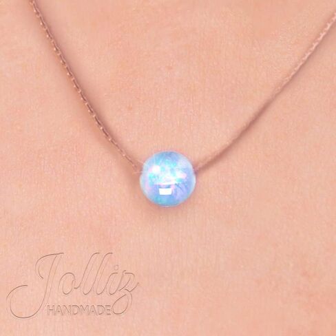 Blue Opal Necklace For Woman – 925 Black Sterling Silver 16 Inch Wire Cable Chain + 2 Inch Extender – Thin Cute Cable Wire Blue Opal Jewelry in Kuwait