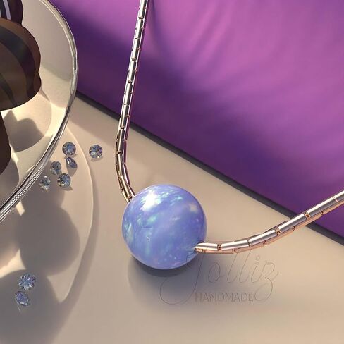 Blue Opal Necklace For Woman – 925 Black Sterling Silver 16 Inch Wire Cable Chain + 2 Inch Extender – Thin Cute Cable Wire Blue Opal Jewelry in Kuwait