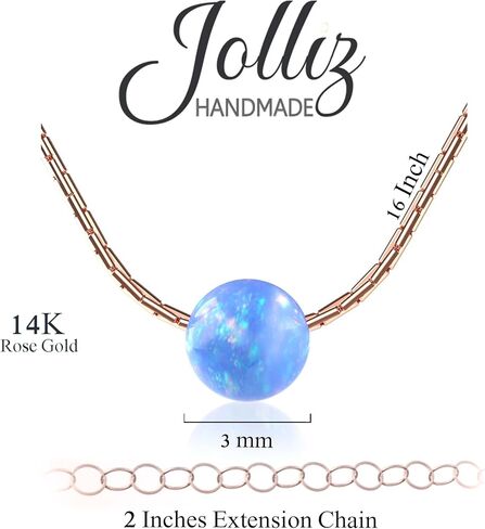 Blue Opal Necklace For Woman – 925 Black Sterling Silver 16 Inch Wire Cable Chain + 2 Inch Extender – Thin Cute Cable Wire Blue Opal Jewelry in Kuwait