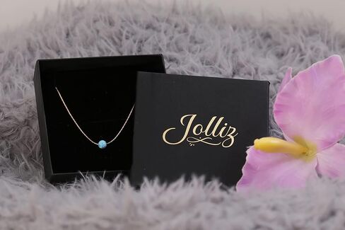 Blue Opal Necklace For Woman – 925 Black Sterling Silver 16 Inch Wire Cable Chain + 2 Inch Extender – Thin Cute Cable Wire Blue Opal Jewelry in Kuwait