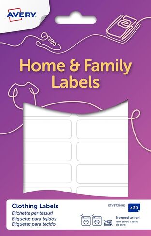 Avery Clothing Labels, name labels, stick on school labels, no ironing or sewing, 45 x 13 mm, 36 Labels Per Pack, White in Saudi Arabia