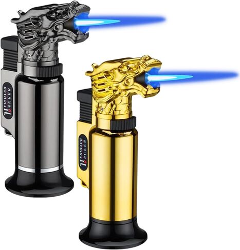 Torch Lighter, 2 Pack Butane Refillable Jet Flame Dragon Lighter with Lockable Function, Adjustable Flame Windproof Lighters for Camping Grill Baking Soldering Cooking Welding BBQ (without Butane) in Saudi Arabia