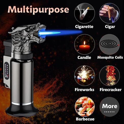 Torch Lighter, 2 Pack Butane Refillable Jet Flame Dragon Lighter with Lockable Function, Adjustable Flame Windproof Lighters for Camping Grill Baking Soldering Cooking Welding BBQ (without Butane) in Saudi Arabia