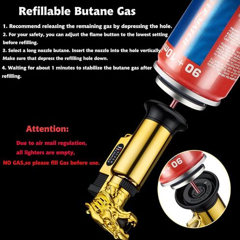 Torch Lighter, 2 Pack Butane Refillable Jet Flame Dragon Lighter with Lockable Function, Adjustable Flame Windproof Lighters for Camping Grill Baking Soldering Cooking Welding BBQ (without Butane) in Saudi Arabia