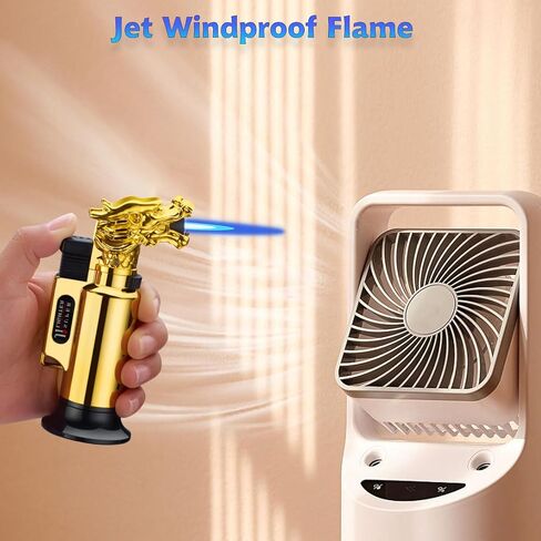 Torch Lighter, 2 Pack Butane Refillable Jet Flame Dragon Lighter with Lockable Function, Adjustable Flame Windproof Lighters for Camping Grill Baking Soldering Cooking Welding BBQ (without Butane) in Saudi Arabia
