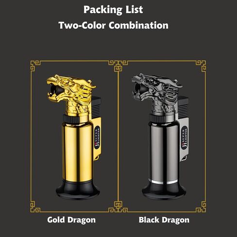 Torch Lighter, 2 Pack Butane Refillable Jet Flame Dragon Lighter with Lockable Function, Adjustable Flame Windproof Lighters for Camping Grill Baking Soldering Cooking Welding BBQ (without Butane) in Saudi Arabia