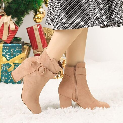 Allegra K Women's Round Toe Block Heel Boots Ankle Booties in Saudi Arabia