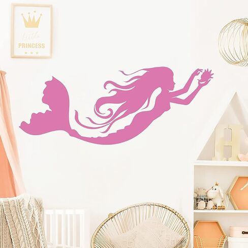 Giant Large Mermaid Wall Decal Wall Stickers Decorative Peel & Stick Mermaid Wall Decor Art for Girl's Bedroom Nursery Bathroom Decoration, Black Color, 34" (W) × 14"(H) in Saudi Arabia