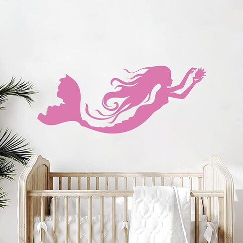 Giant Large Mermaid Wall Decal Wall Stickers Decorative Peel & Stick Mermaid Wall Decor Art for Girl's Bedroom Nursery Bathroom Decoration, Black Color, 34" (W) × 14"(H) in Saudi Arabia