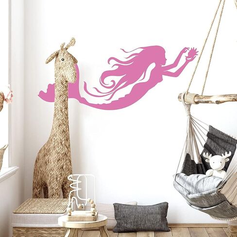 Giant Large Mermaid Wall Decal Wall Stickers Decorative Peel & Stick Mermaid Wall Decor Art for Girl's Bedroom Nursery Bathroom Decoration, Black Color, 34" (W) × 14"(H) in Saudi Arabia