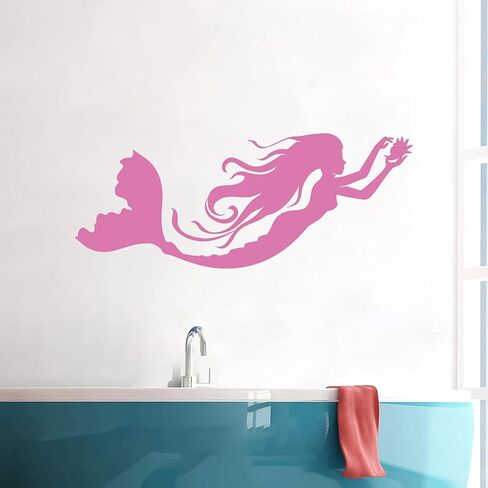 Giant Large Mermaid Wall Decal Wall Stickers Decorative Peel & Stick Mermaid Wall Decor Art for Girl's Bedroom Nursery Bathroom Decoration, Black Color, 34" (W) × 14"(H) in Saudi Arabia