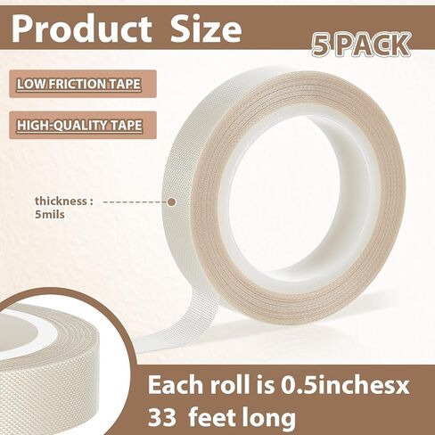 5 Roll 1/2'' x 33 ft Low Friction Tape Drawer Slide Tape Silky Curtain Glide Tape Drag Noise Squeak Reduction Abrasion Resistant for Wood Cabinet Furniture Lining Sliding Surface Protection in Saudi Arabia
