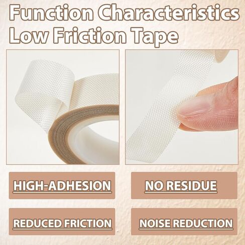 5 Roll 1/2'' x 33 ft Low Friction Tape Drawer Slide Tape Silky Curtain Glide Tape Drag Noise Squeak Reduction Abrasion Resistant for Wood Cabinet Furniture Lining Sliding Surface Protection in Saudi Arabia