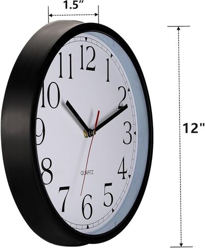ساعة حائط صامتة من ديكونوي، ساعات حائط سوداء مقاس 12 بوصة تعمل ببطارية كوارتز، ساعة كلاسيكية مستديرة غير موقوتة لحركة اكتساح المدرسة والمكتب المنزلي، سهلة القراءة in Kuwait
