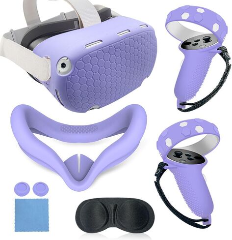مجموعة غطاء سيليكون 6 في 1 لـ Oculus/Meta Quest 2_Black | تشتمل مجموعة الغطاء الواقي للواقع الافتراضي 6 في 1 على أغطية أزرار ومقابض تحكم وغطاء للوجه، وغطاء هيكلي، وغطاء عدسة، لجهاز Quest 2 in Kuwait