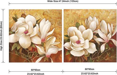 Pyradecor Magnolia Flowers Modern 2 Piece Stretched Floral Canvas Prints Oil Paintings Artwork Style Brown Pictures on Canvas Wall art for Living Room Bedroom Home Decorations in Saudi Arabia