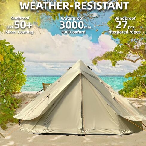 DANCHEL OUTDOOR B2 Portable Yurt Tent for 4/8 Person Family Camping Tent UPF50+, 4 Season Bell Tent with Stove Jack Large Hot Tent 300D Oxford Yurt House for All Year Living Glamping, 4m/5m in Kuwait