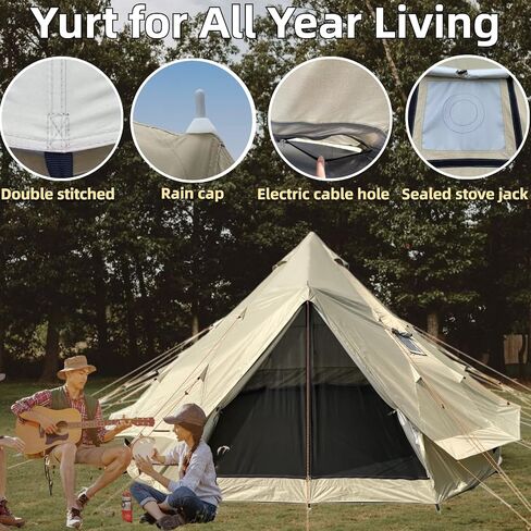 DANCHEL OUTDOOR B2 Portable Yurt Tent for 4/8 Person Family Camping Tent UPF50+, 4 Season Bell Tent with Stove Jack Large Hot Tent 300D Oxford Yurt House for All Year Living Glamping, 4m/5m in Kuwait