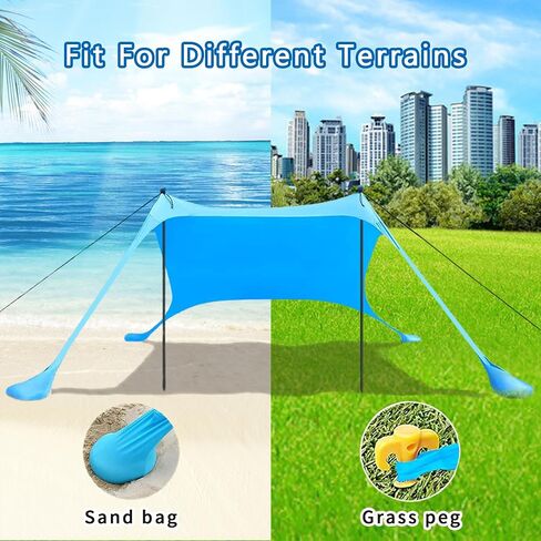 Beach Canopy Tent Sun Shade 10x10 ft with UPF 50+ UV Protection, with 4 Sandbags, Sand Shovels, Ground Pegs & Stability Poles, for Outdoor Camping, Fishing, Backyard Fun, or Picnicking in Saudi Arabia