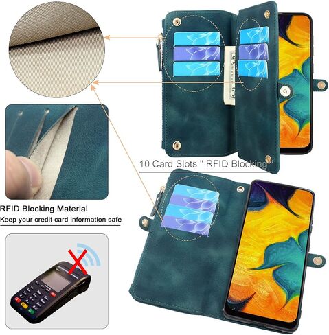 Lacass [Cards Theft Scan Protection Card Slots Holder Zipper Wallet Case Flip Leather Cover Wrist Strap Stand Carrying Pouch for Samsung Galaxy A20/A30/A50(Floral Purple) in Saudi Arabia