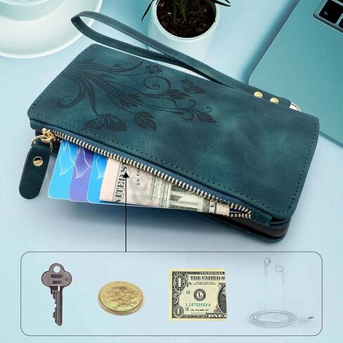 Lacass [Cards Theft Scan Protection Card Slots Holder Zipper Wallet Case Flip Leather Cover Wrist Strap Stand Carrying Pouch for Samsung Galaxy A20/A30/A50(Floral Purple) in Saudi Arabia