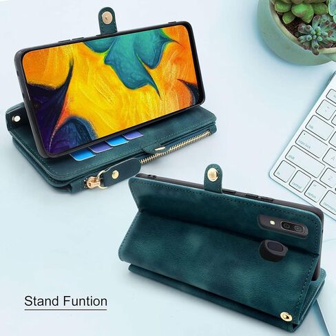 Lacass [Cards Theft Scan Protection Card Slots Holder Zipper Wallet Case Flip Leather Cover Wrist Strap Stand Carrying Pouch for Samsung Galaxy A20/A30/A50(Floral Purple) in Saudi Arabia
