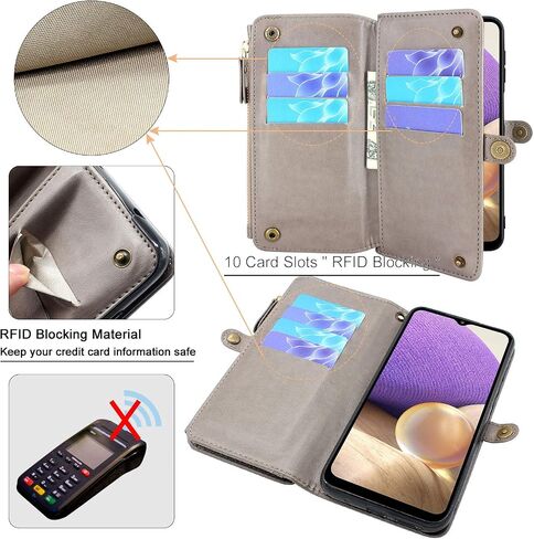 Lacass [Cards Theft Scan Protection Card Slots Holder Zipper Wallet Case Flip Leather Cover Wrist Strap Stand Carrying Pouch for Samsung Galaxy A20/A30/A50(Floral Purple) in Saudi Arabia