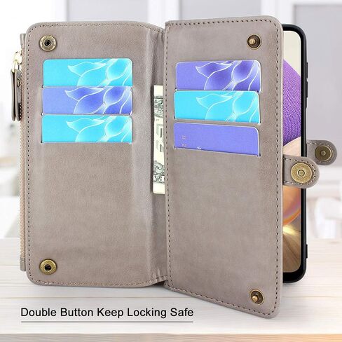 Lacass [Cards Theft Scan Protection Card Slots Holder Zipper Wallet Case Flip Leather Cover Wrist Strap Stand Carrying Pouch for Samsung Galaxy A20/A30/A50(Floral Purple) in Saudi Arabia