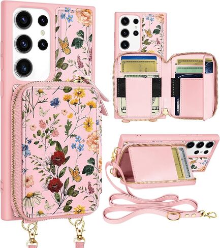 Shorogyt for Samsung Galaxy S23 Ultra Case Wallet Crossbody, RFID Blocking Card Holder Slots Designer Sun Moon Leather Handbag Purse Phone Cases with Lanyard for S23 Ultra in Kuwait