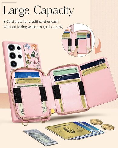Shorogyt for Samsung Galaxy S23 Ultra Case Wallet Crossbody, RFID Blocking Card Holder Slots Designer Sun Moon Leather Handbag Purse Phone Cases with Lanyard for S23 Ultra in Kuwait