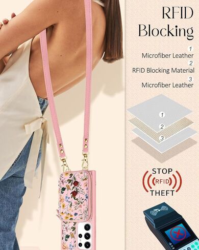 Shorogyt for Samsung Galaxy S23 Ultra Case Wallet Crossbody, RFID Blocking Card Holder Slots Designer Sun Moon Leather Handbag Purse Phone Cases with Lanyard for S23 Ultra in Kuwait