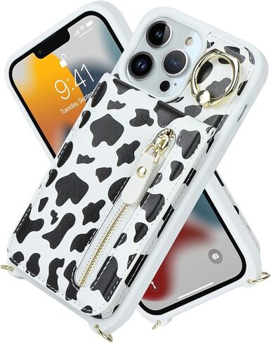 iphone 13 pro max case with strap, iPhone 13 pro max Case with Card Holder Credit Card Slots Crossbody with Zipper Case for iphone 13 pro max wallet case for women - Black in Kuwait