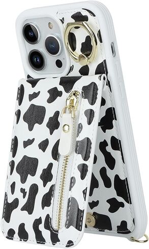 iphone 13 pro max case with strap, iPhone 13 pro max Case with Card Holder Credit Card Slots Crossbody with Zipper Case for iphone 13 pro max wallet case for women - Black in Kuwait