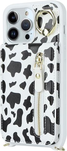 iphone 13 pro max case with strap, iPhone 13 pro max Case with Card Holder Credit Card Slots Crossbody with Zipper Case for iphone 13 pro max wallet case for women - Black in Kuwait