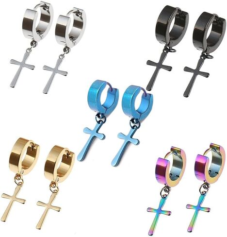 مجموعة 5 أزواج من الأقراط المصنوعة من الفولاذ المقاوم للصدأ المثقوبة والمتدليّة المتدلية كهدية للرجال والنساء in Kuwait