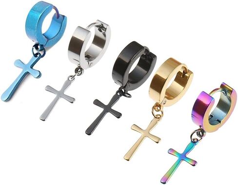 مجموعة 5 أزواج من الأقراط المصنوعة من الفولاذ المقاوم للصدأ المثقوبة والمتدليّة المتدلية كهدية للرجال والنساء in Kuwait