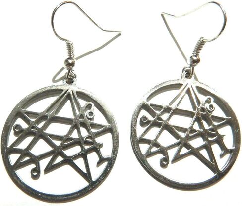 Necronomicon Seal Laser Cutout Steel Earrings on Silver Plated Hypoallergenic Ear Hooks Occult H P Lovecraft Lovecraftian Book of the Dead in Saudi Arabia