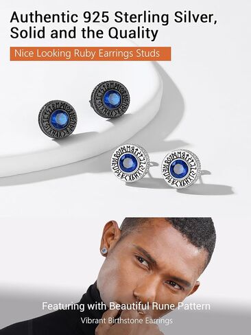 Round/Square Cubic Zirconia Studs Hypoallergenic Mens Earrings, Black Plated/925 Sterling Silver Viking Rune Earrings, Lightweight, Come with Box in Saudi Arabia