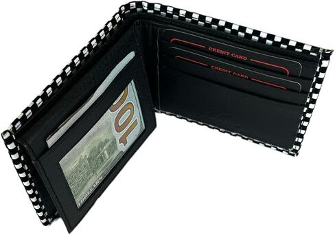 Tem's Collection Faux Leather Bifold Men's Wallet - Black Checkered in Saudi Arabia