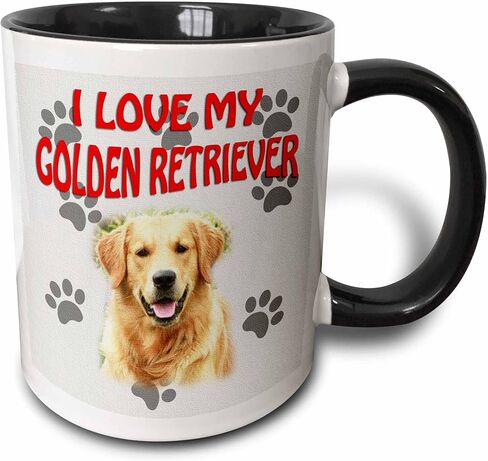3dRose I Love my Golden Retriever. Canvas. Cute dog. Two Tone Mug, 11 oz, Black in Saudi Arabia