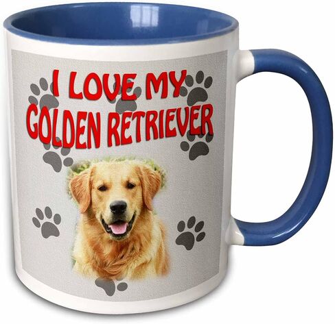 3dRose I Love my Golden Retriever. Canvas. Cute dog. Two Tone Mug, 11 oz, Black in Saudi Arabia
