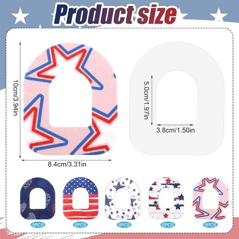 25pcs Adhesive Patches for Omnipod, 4th of July Independence Day CGM Patch Protector Waterproof Overpatch Sweatproof Tape Pre-Cut Sensor Sticker Cover Compatible with Omnipod 5 Over Patch (5 Styles) in Saudi Arabia