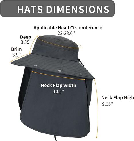 قبعة صيد خارجية مقاومة للماء بعامل حماية من الأشعة فوق البنفسجية 50 مع غطاء للرقبة وحافة كبيرة in Kuwait