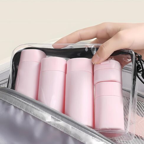 Travel Bottles for Toiletries, 5 Pack Travel Size Containers, TSA Approved Leak Proof Refillable Portable Travel Toiletry Bottles Set with Clear Toiletry Bag for Shampoo Conditioner, Lotion (Pink) in Saudi Arabia