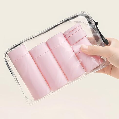 Travel Bottles for Toiletries, 5 Pack Travel Size Containers, TSA Approved Leak Proof Refillable Portable Travel Toiletry Bottles Set with Clear Toiletry Bag for Shampoo Conditioner, Lotion (Pink) in Saudi Arabia