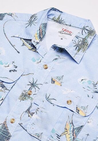 IZOD Men's Surfcaster Short Sleeve Button Down Patterned Fishing Shirt in Saudi Arabia