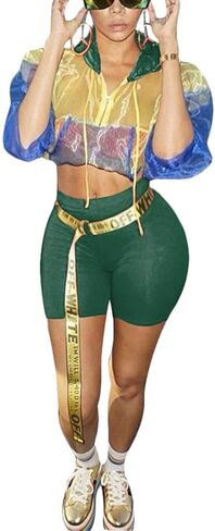 مجموعة من الملابس العلوية والسراويل القصيرة ذات الأكمام الطويلة الشبكية الشفافة للنساء من Angsuttc، مكونة من قطعتين in Kuwait