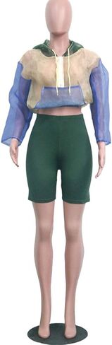 مجموعة من الملابس العلوية والسراويل القصيرة ذات الأكمام الطويلة الشبكية الشفافة للنساء من Angsuttc، مكونة من قطعتين in Kuwait